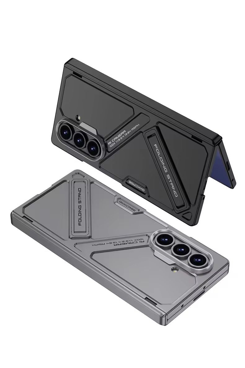 Samsung Galaxy Z Fold 7 Luxury Metal Folding Stand Phone Case with front tempered glass