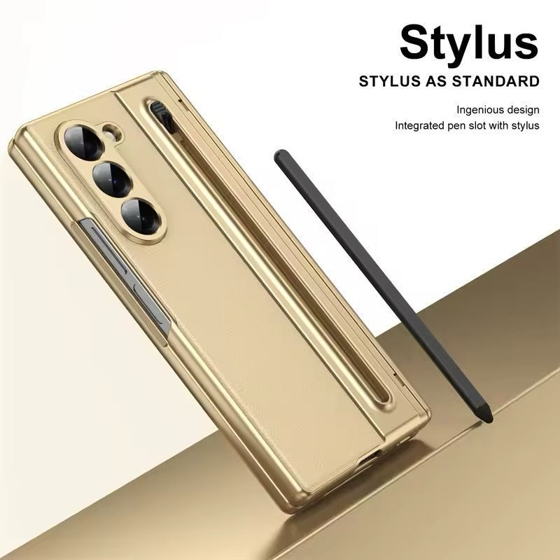 Samsung Galaxy Z Fold 5 Leather Texture Case With Front Glass & Side Hinge