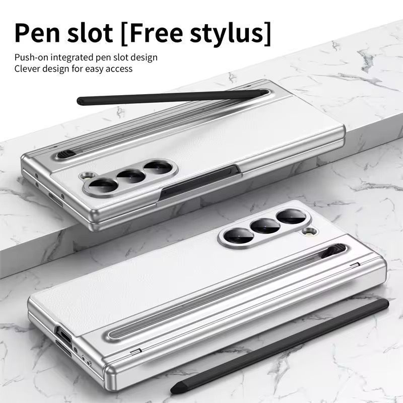 Samsung Galaxy Z Fold 6 Leather Texture Case With Front Glass & Side Hinge