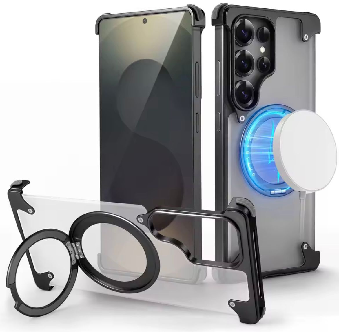 Oatsbasf Transparent Case With Ring Kickstand 360 degree Rotable Magnetic Bumper