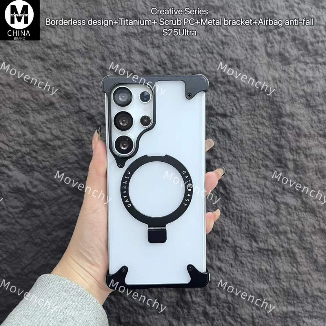 Oatsbasf Transparent Case With Ring Kickstand 360 degree Rotable Magnetic Bumper