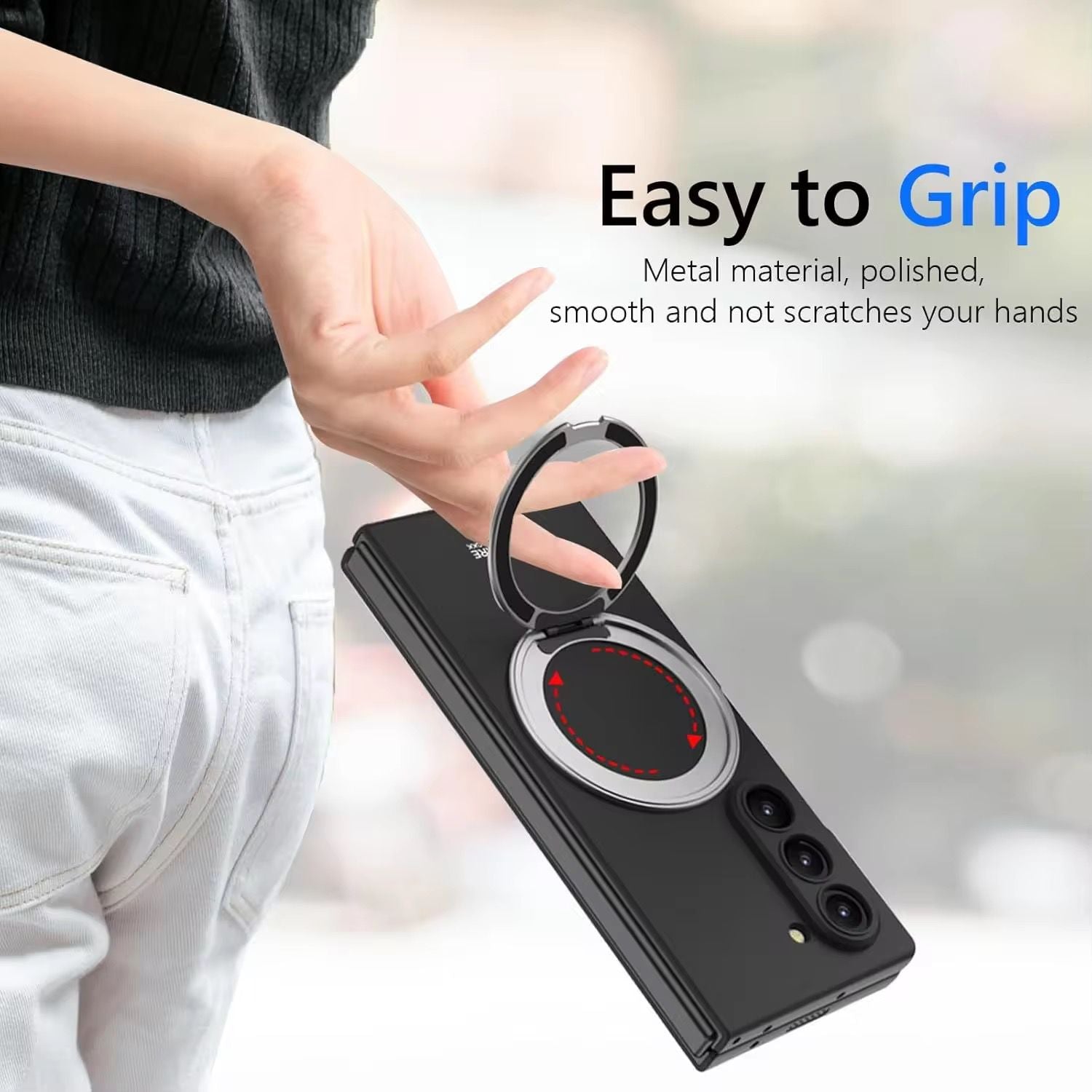 Rotating Ring Holder Magnetic Hard Pc Case With Front Tempered Glass