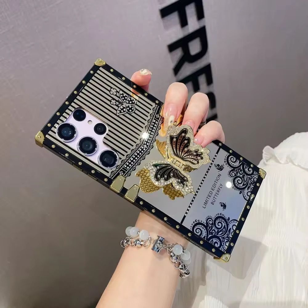 Samasung Galaxy S25ultra MIrror Finish Butterfly Case With Stand