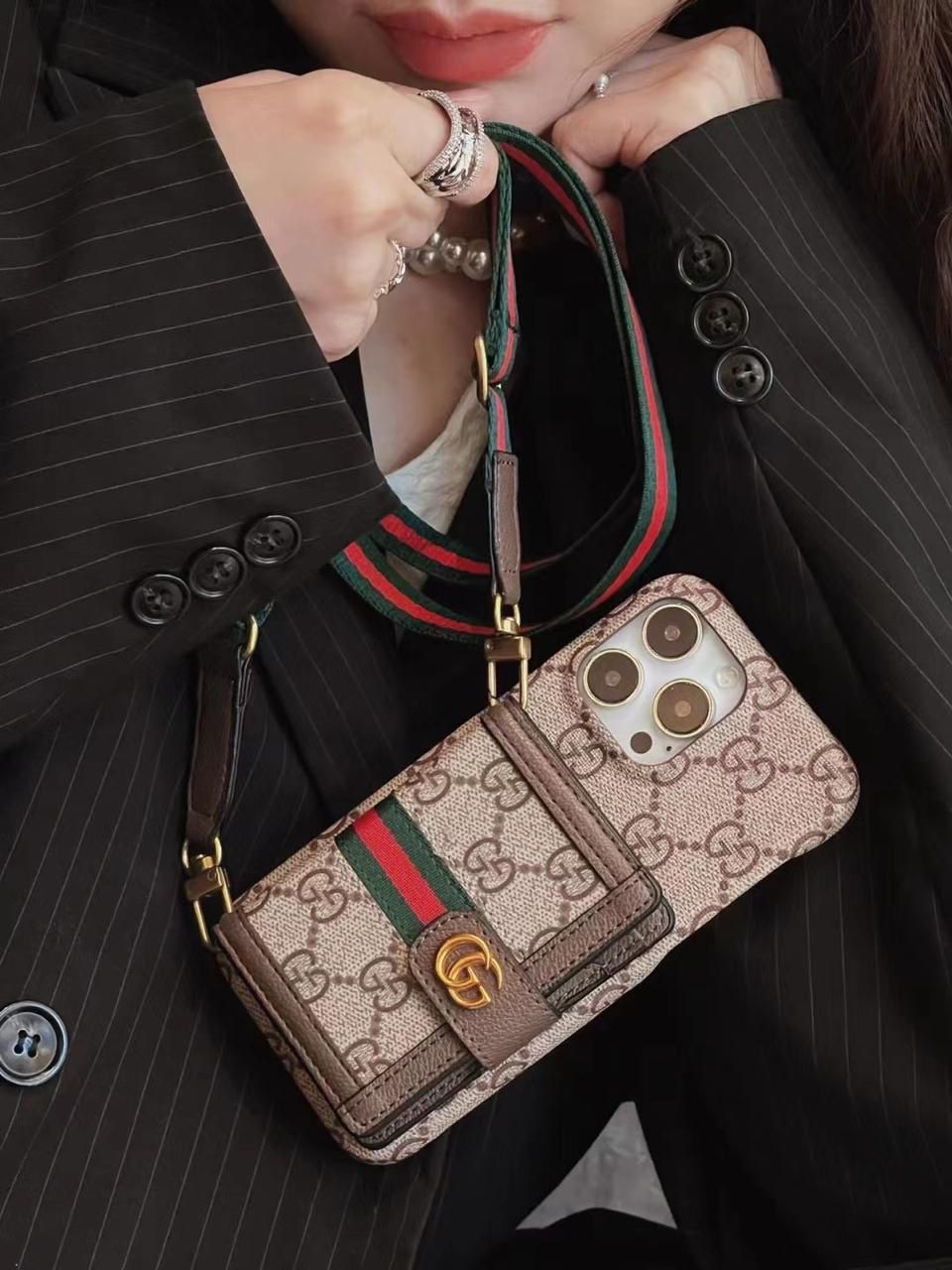 Iphone 16 Series Luxury Card Holder Sling Case