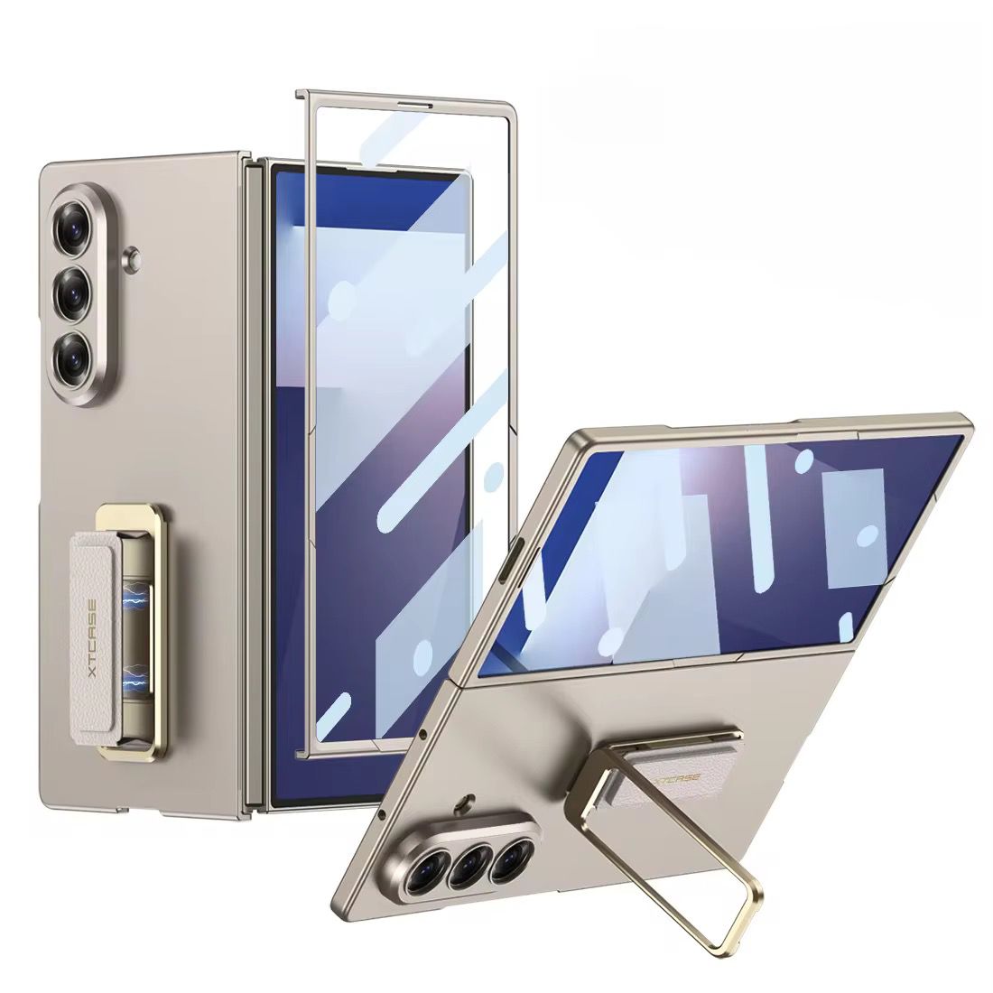 Samsung Galaxy Z Fold 7 Magnetic Rotating Invisible Bracket Wrist Strap Leather Case