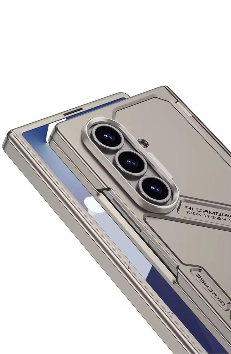 Samsung Galaxy Z Fold 7 Luxury Metal Folding Stand Phone Case with front tempered glass