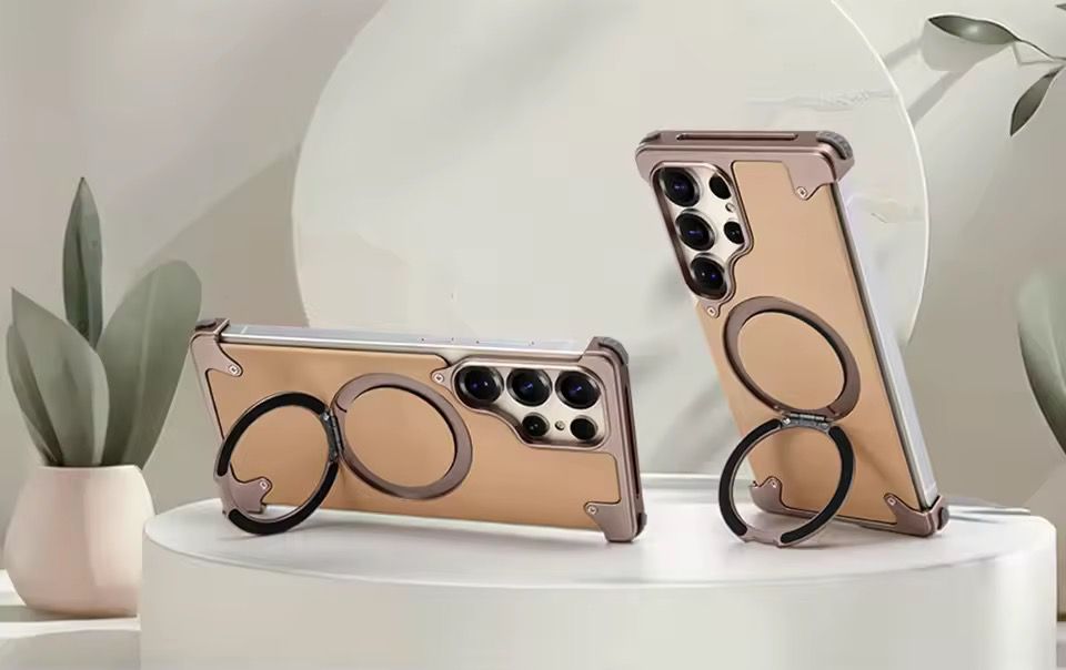 Samsung Galaxy S25 Ultra Aluminum Alloy Genuine Leather Metal Stand Case