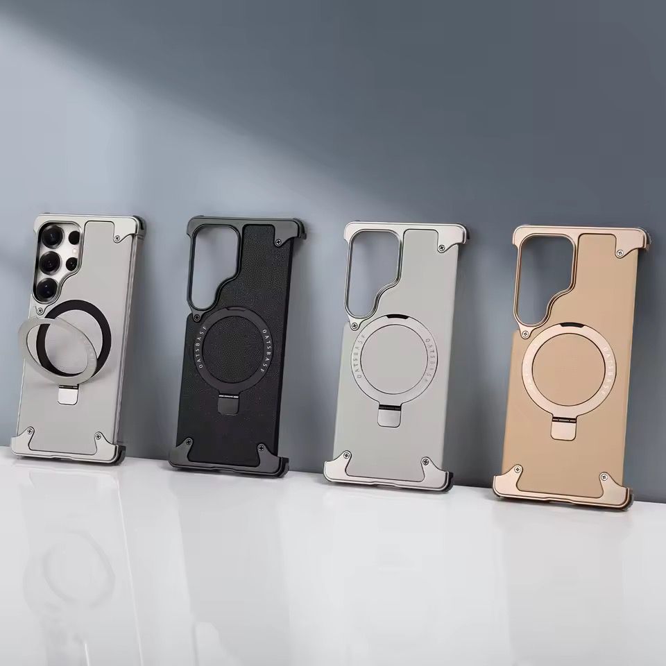 Samsung Galaxy S24 Ultra Aluminum Alloy Genuine Leather Metal Stand Case