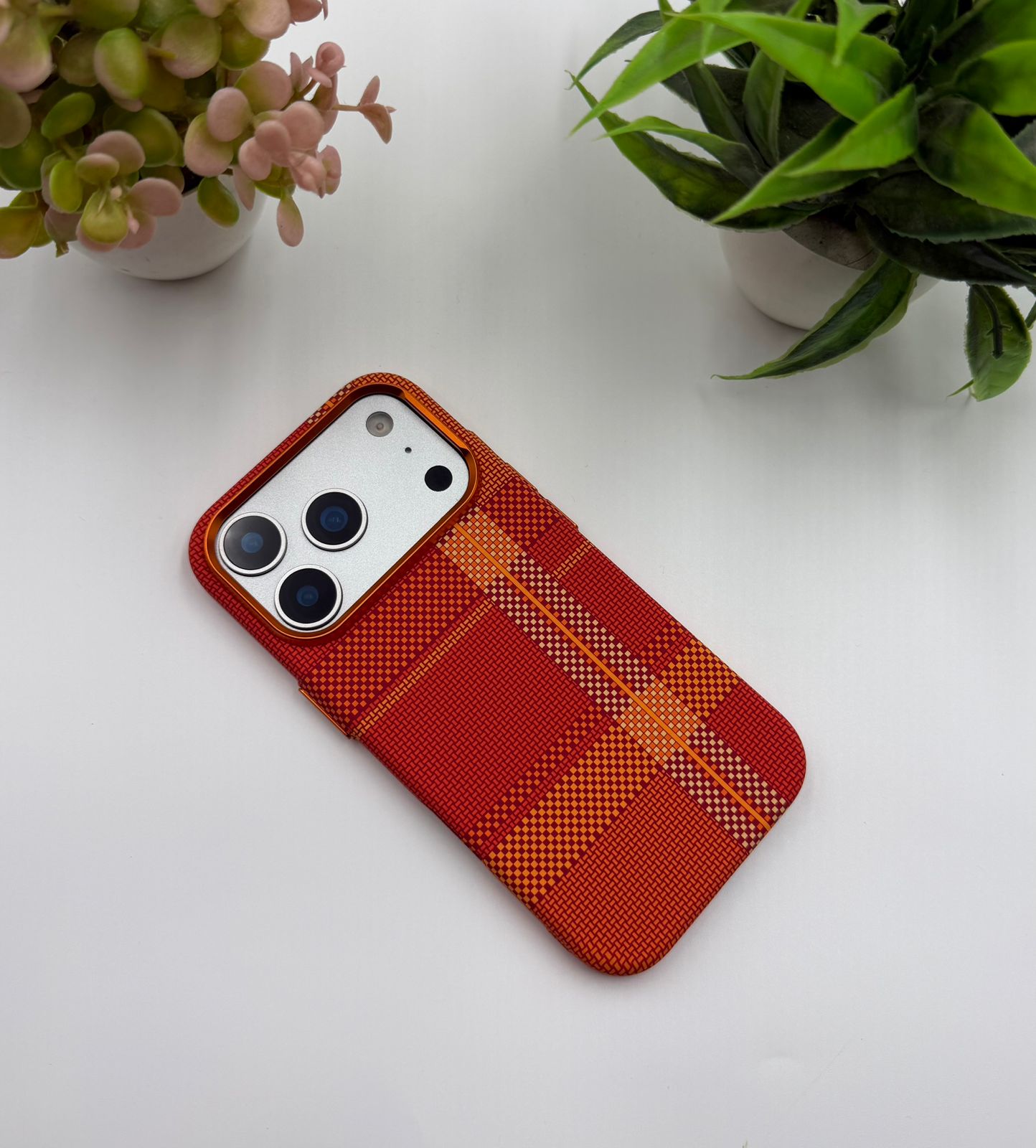 Orange Carbon Fibre Feel Case With Hidden Magsafe