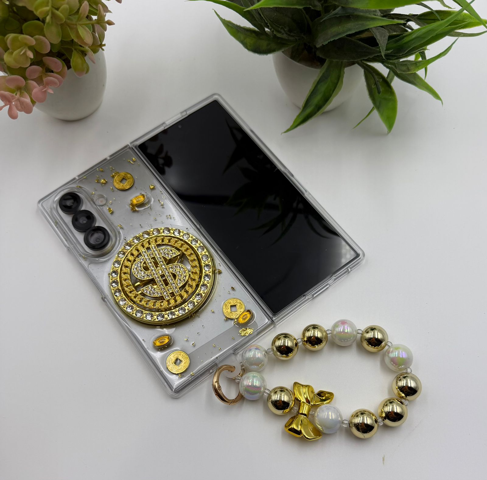 Samsung Galaxy Z Fold 6 Bling Coin Design Dollar Case With Charm