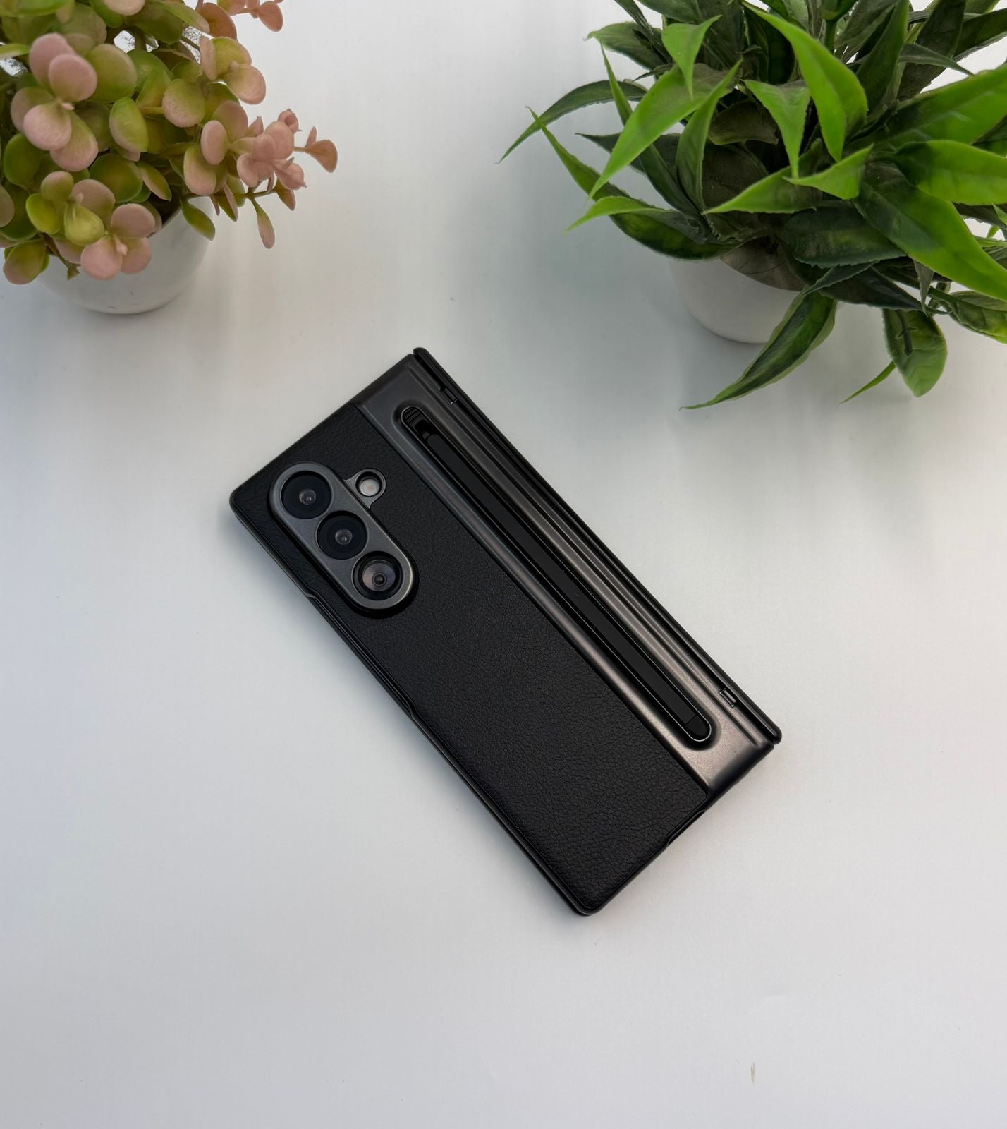 Samsung Galaxy Z Fold 6 Leather Texture Case With Front Glass & Side Hinge