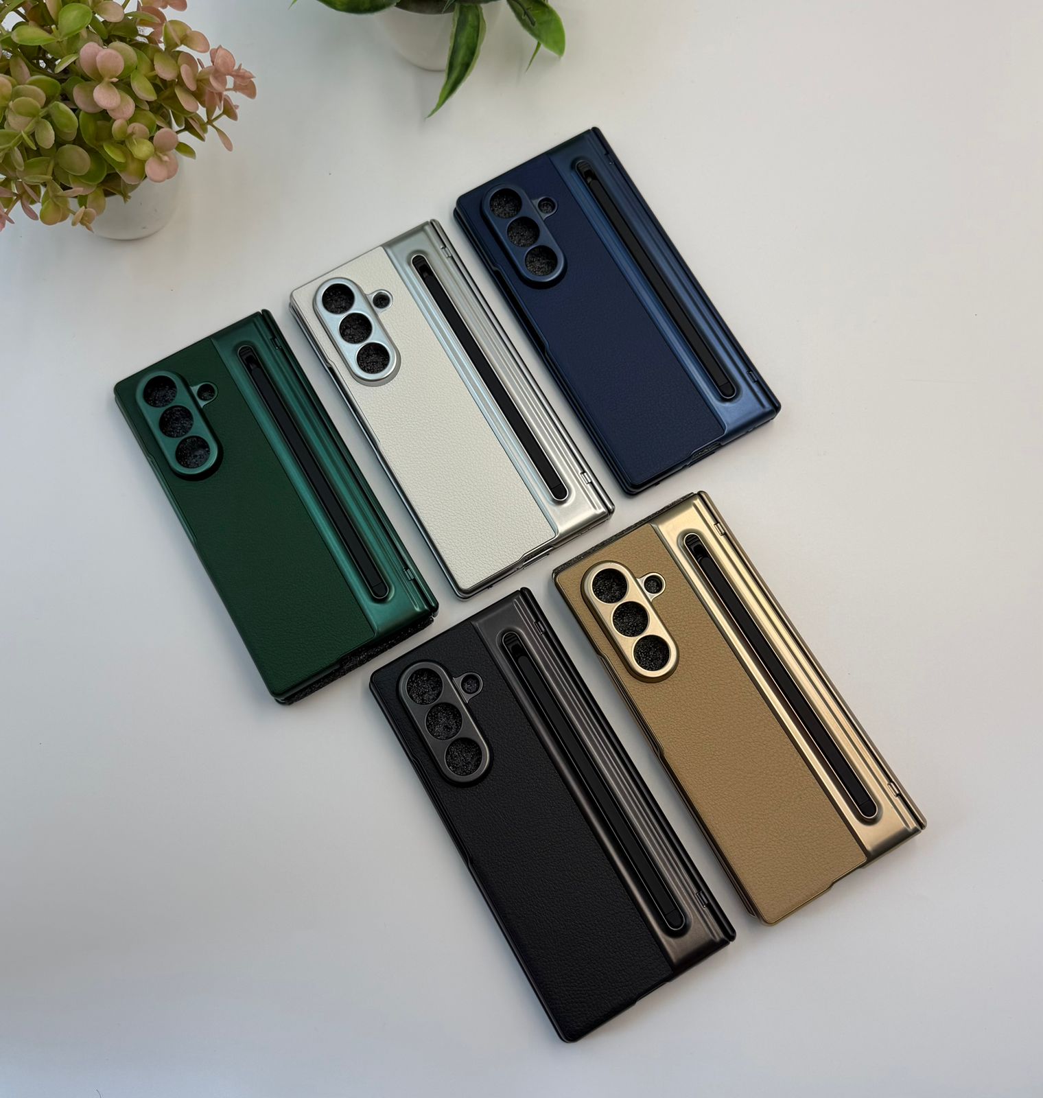 Samsung Galaxy Z Fold 6 Leather Texture Case With Front Glass & Side Hinge