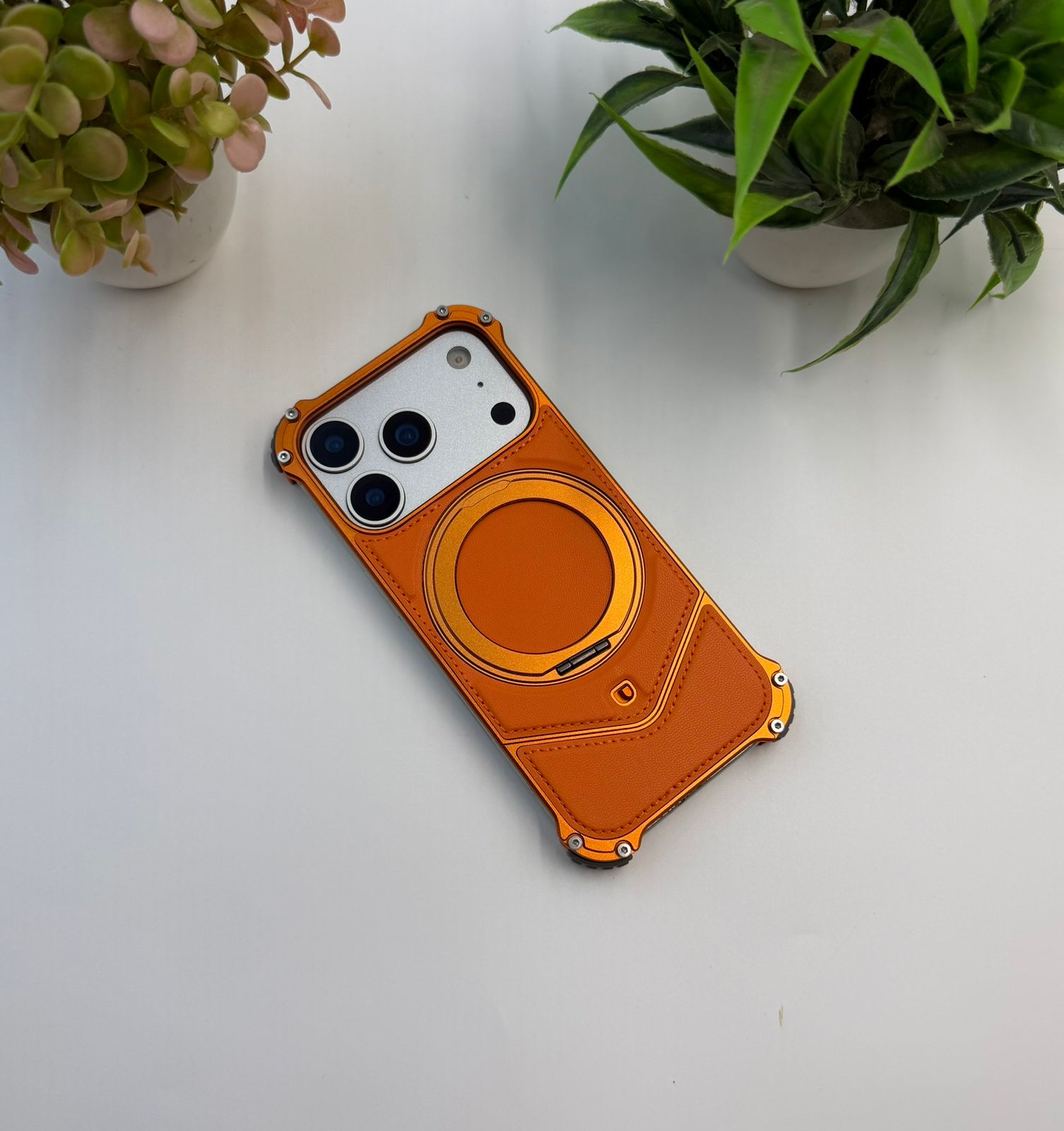 Premium Quality Leather + Aluminum Metal Case With 360 Degree Rotating Stand
