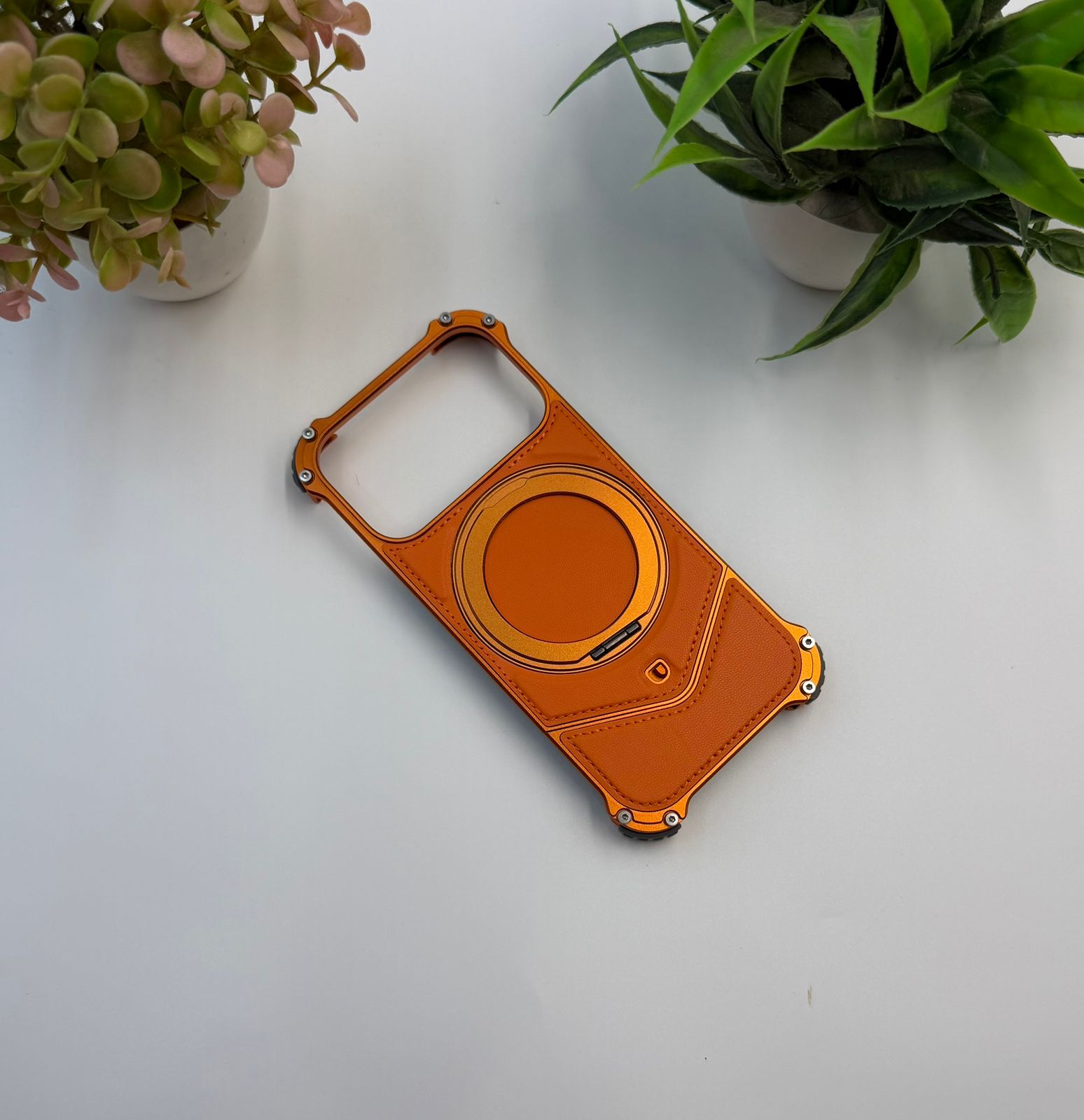 Premium Quality Leather + Aluminum Metal Case With 360 Degree Rotating Stand
