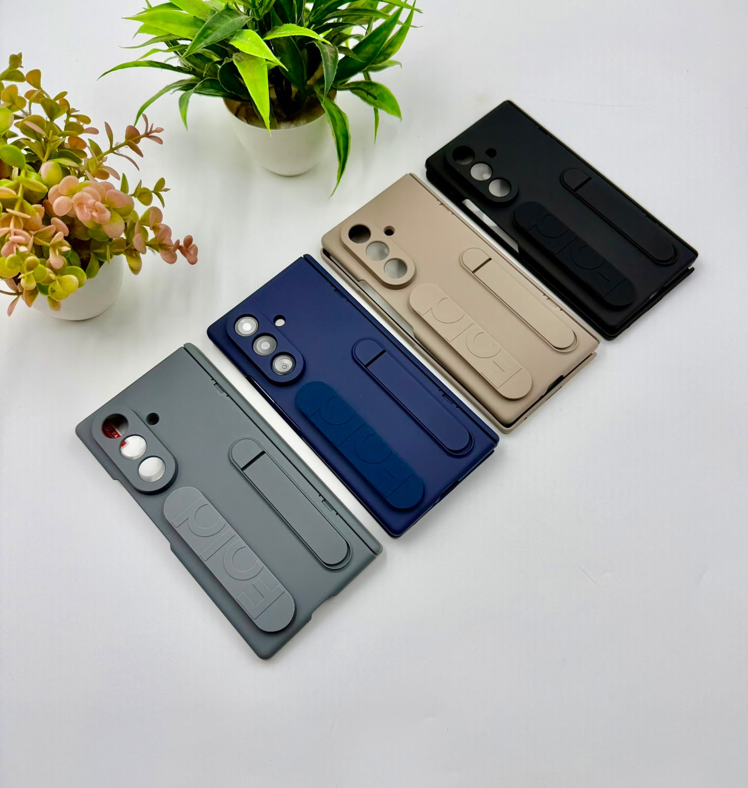 Luxury Matte Finish Kickstand side Hinge case With Front Glass