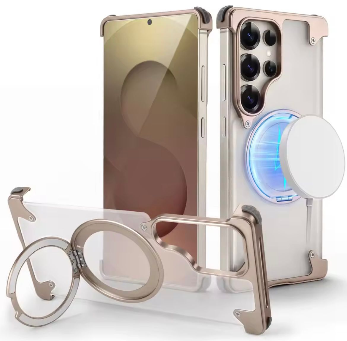 Oatsbasf Transparent Case With Ring Kickstand 360 degree Rotable Magnetic Bumper