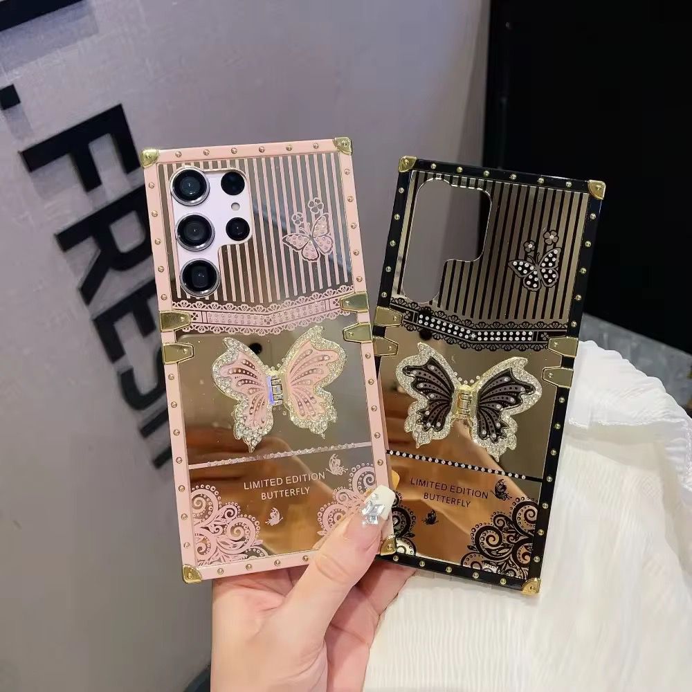 Samasung Galaxy S25ultra MIrror Finish Butterfly Case With Stand