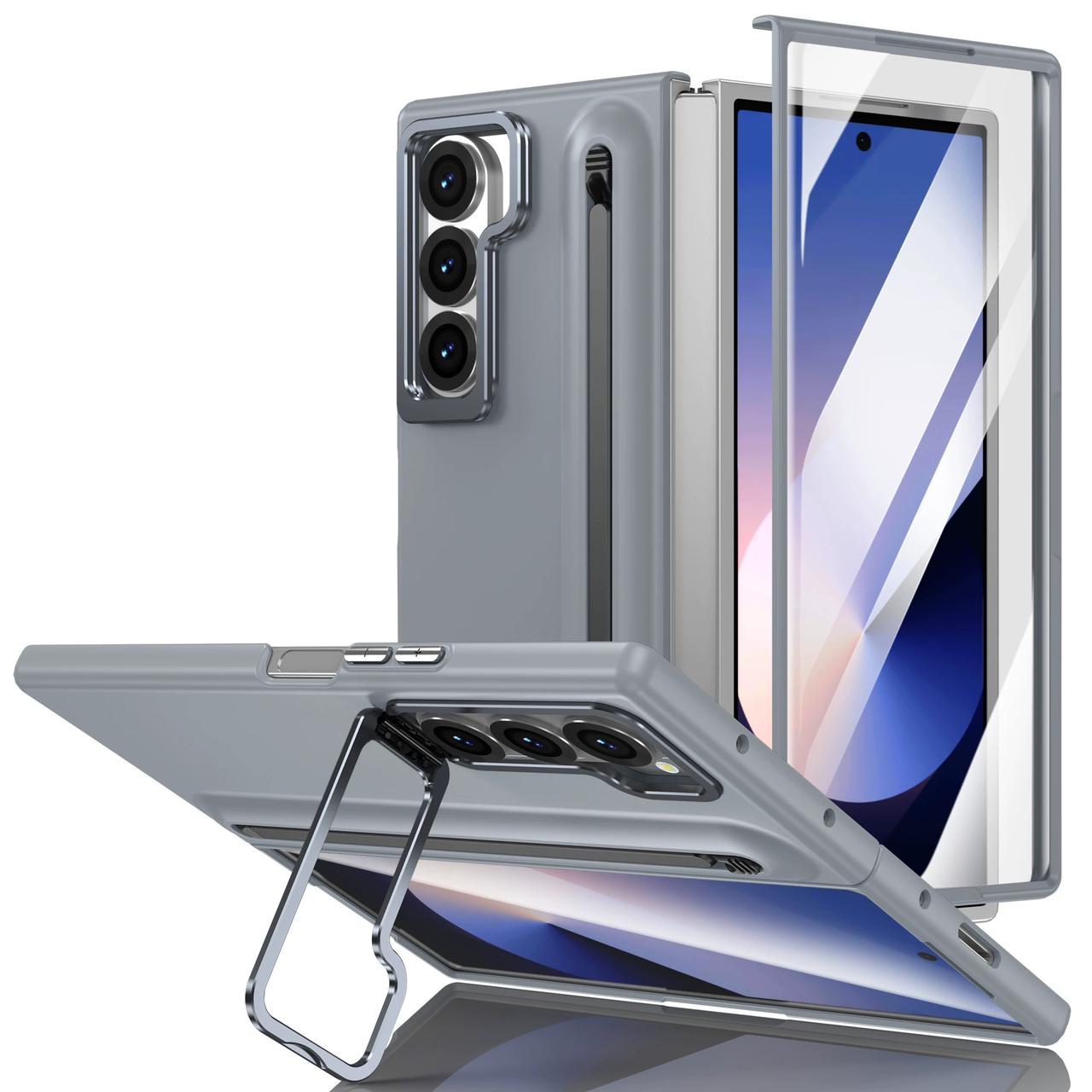 Samsung Galaxy Z Fold 6 Pen Slot Holder Case With Front Tempered Glass
