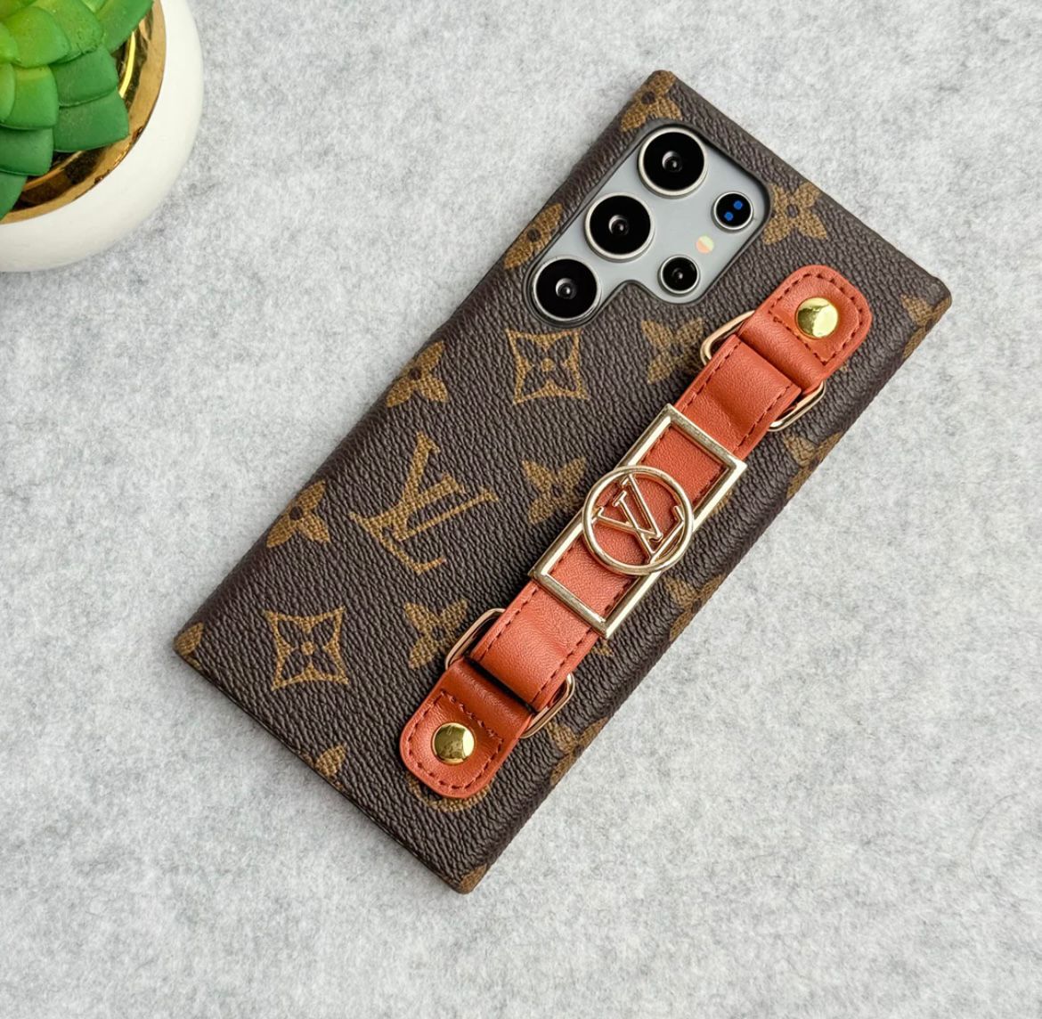 Samsung Galaxy S24 Ultra Luxury Brand Leather Case with Strap