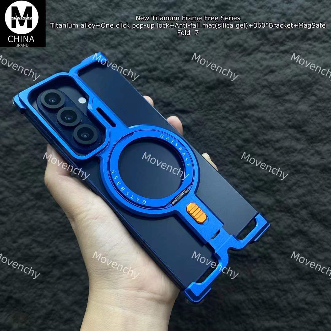 Samsung Galaxy Z Fold 7 Metal Frameless Bumper Case With 360 Degree Rotating Stand