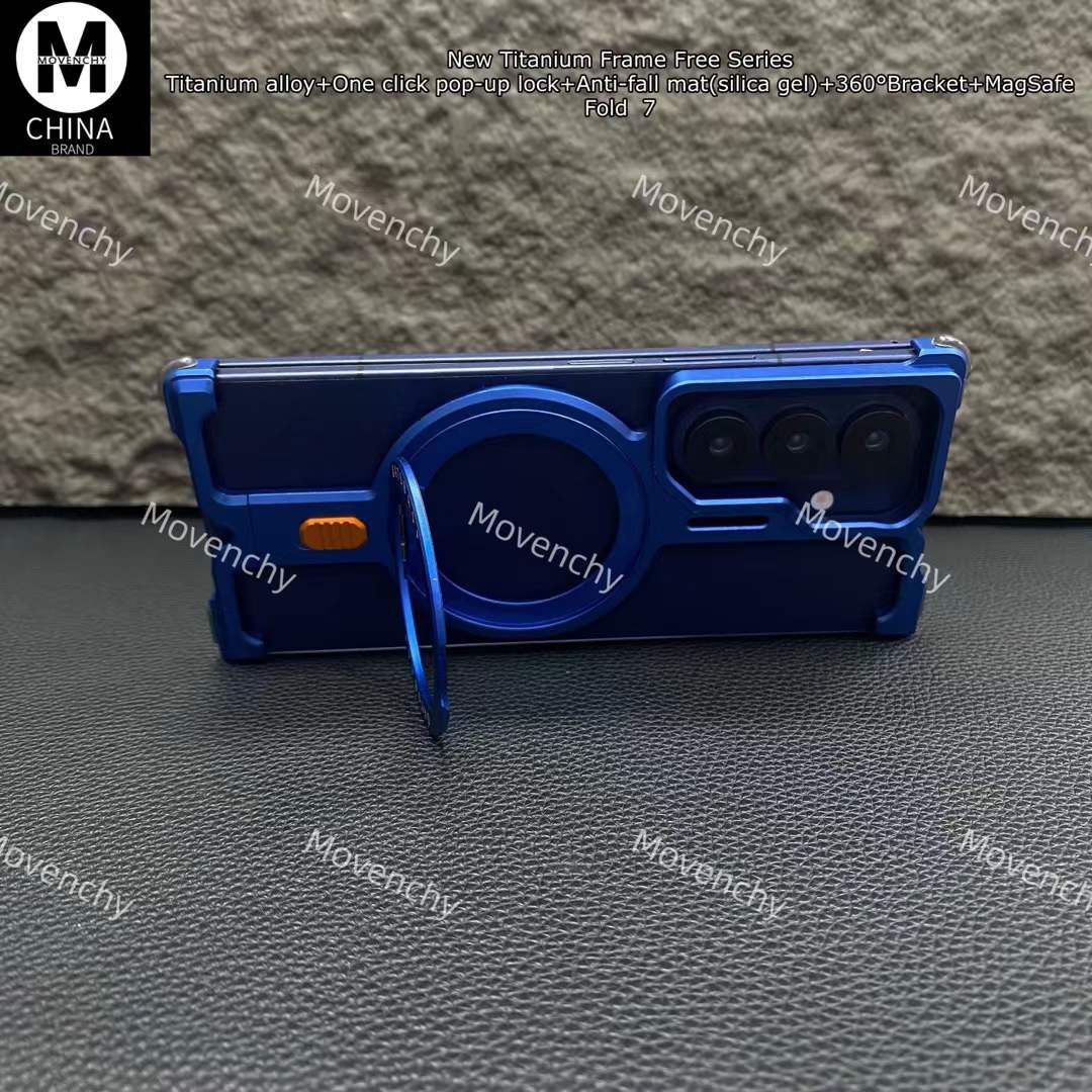 Samsung Galaxy Z Fold 7 Metal Frameless Bumper Case With 360 Degree Rotating Stand