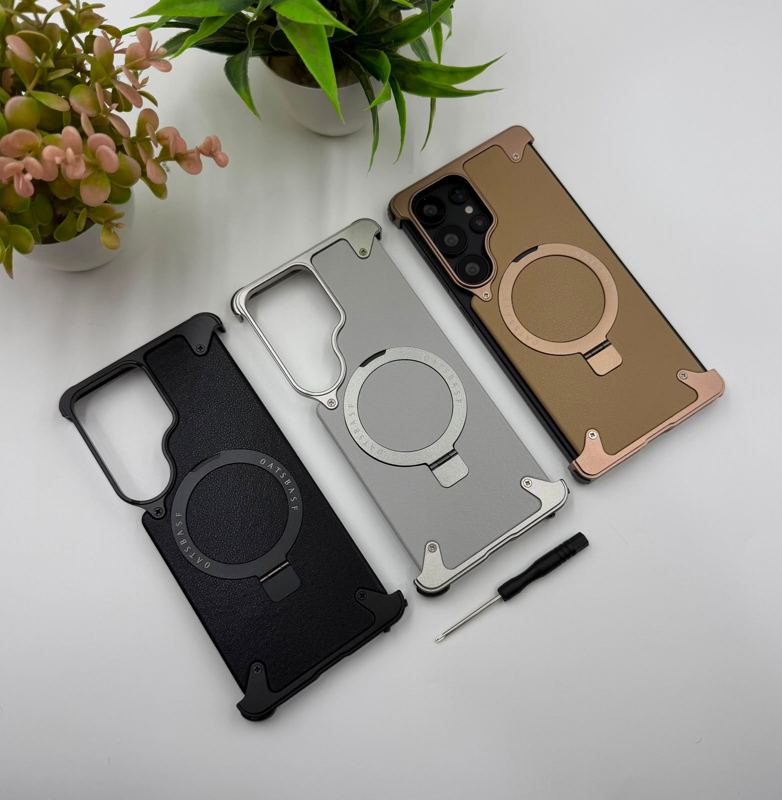 OATSBASF Leather Frameless Metal Stand Case
